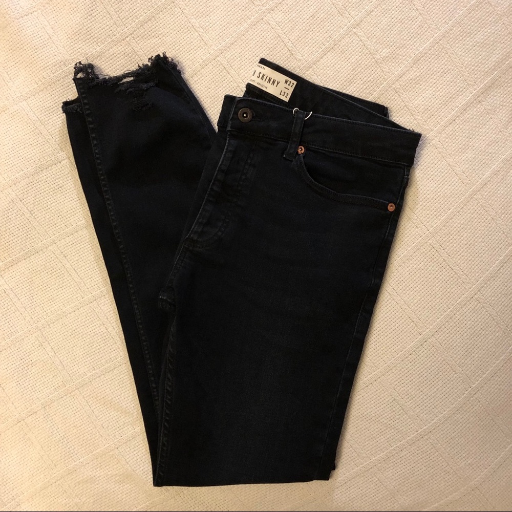 Topman Washed Black Raw Hem Skinny Jeans - Picture 1 of 5